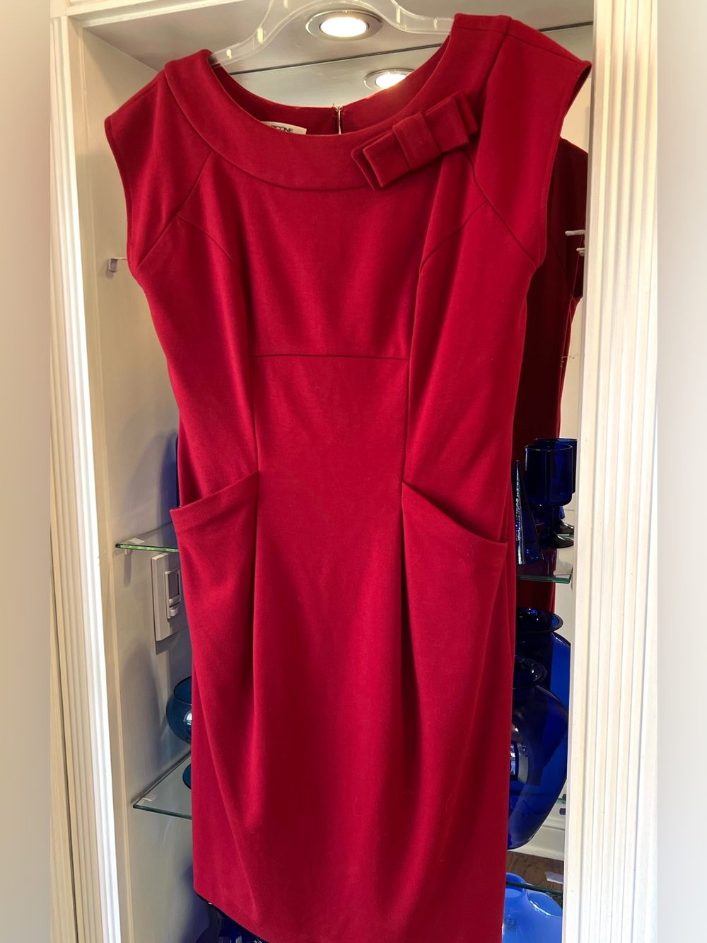 Evan Picone Classic Red Sheath Dress with Bow Detail. Size 10.